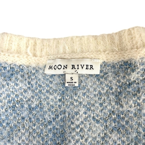 Moon River Fuzzy Knit Leopard Print Button Cardigan Sweater Blue White Small - Picture 4 of 9